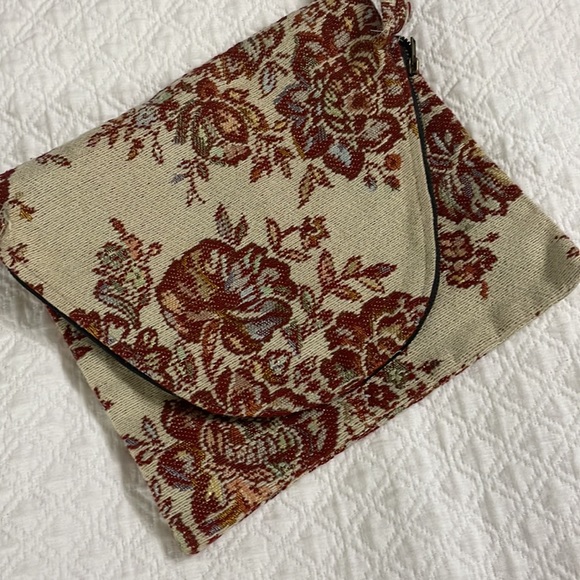 Tapestry boho hippie style hobo purse bag burgundy floral long strap cross body - Picture 2 of 10